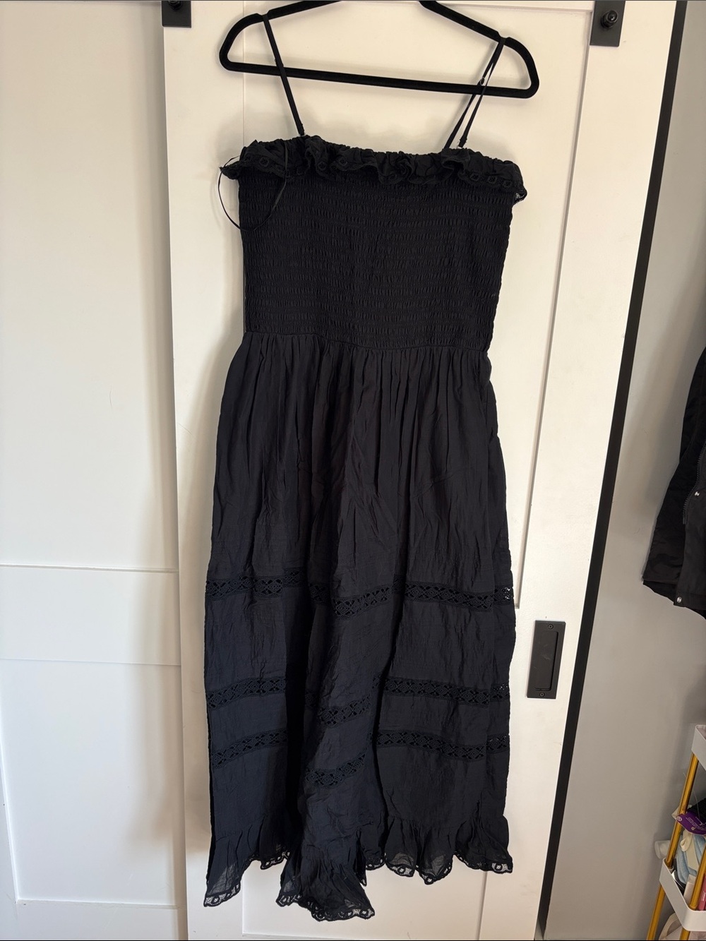 Abercrombie Black Smocked Maxi Dress with Lace Trim - Women